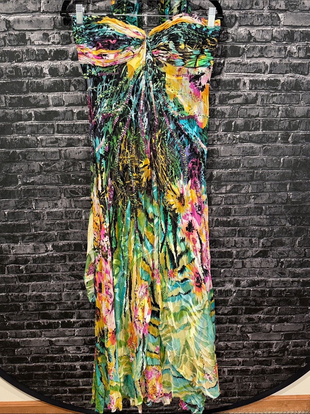 Aspeed Multicolor Strapless Silk hand Beaded Tropical Floral Maxi with wrap